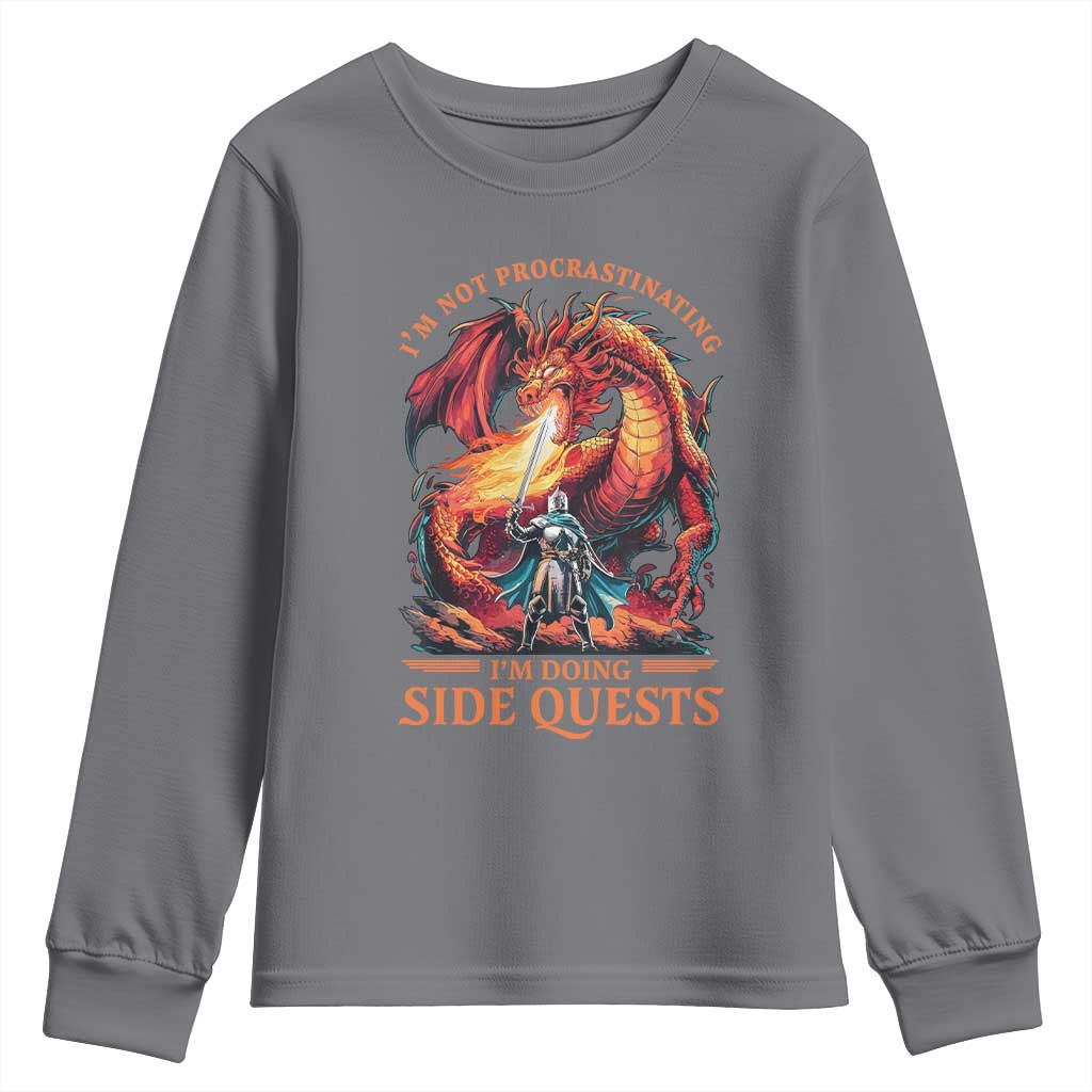 Im Not Procrastinating Im Doing Side Quests Youth Sweatshirt Fantasy Gamer Humor Epic Dragon RPG Adventure TS02 Charcoal Print Your Wear