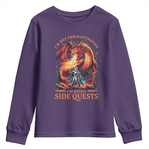 Im Not Procrastinating Im Doing Side Quests Youth Sweatshirt Fantasy Gamer Humor Epic Dragon RPG Adventure TS02 Purple Print Your Wear
