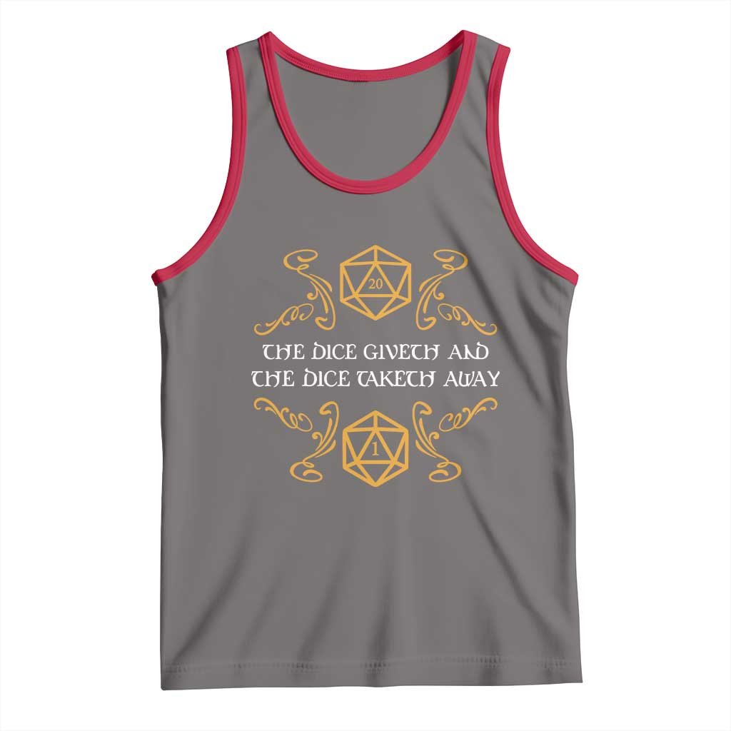 The Dice Giveth and the Dice Taketh Away RPG Quote Tank Top Classic Tabletop Dice Humor Fantasy Roleplay Fans TS02 Deep Heather Red Print Your Wear