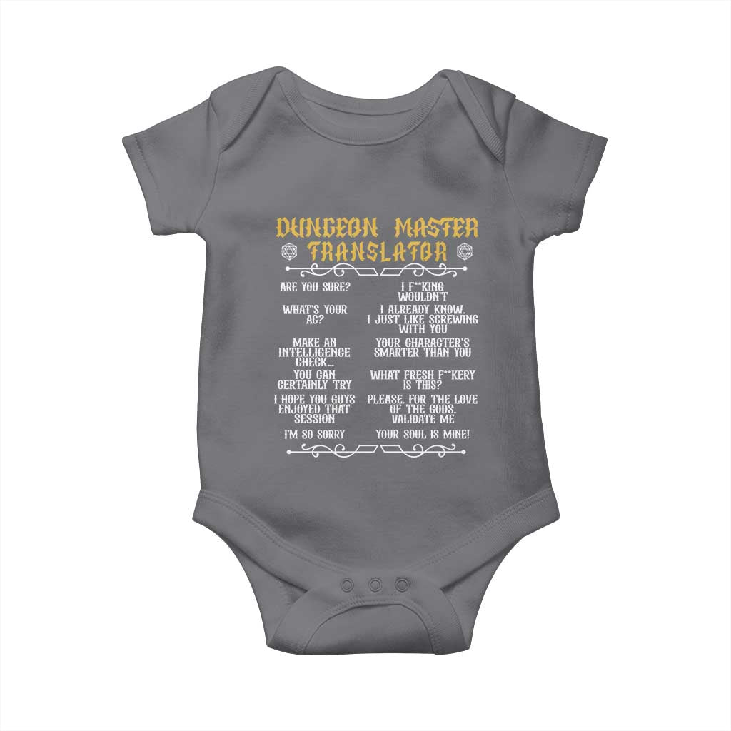 Dungeon Master Translator RPG Humor Baby Onesie Sarcastic Tabletop Roleplay Game Masters and Players TS02 Charcoal Print Your Wear