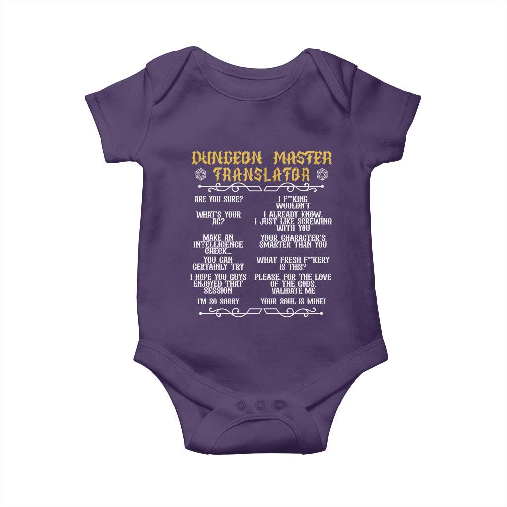 Dungeon Master Translator RPG Humor Baby Onesie Sarcastic Tabletop Roleplay Game Masters and Players TS02 Purple Print Your Wear
