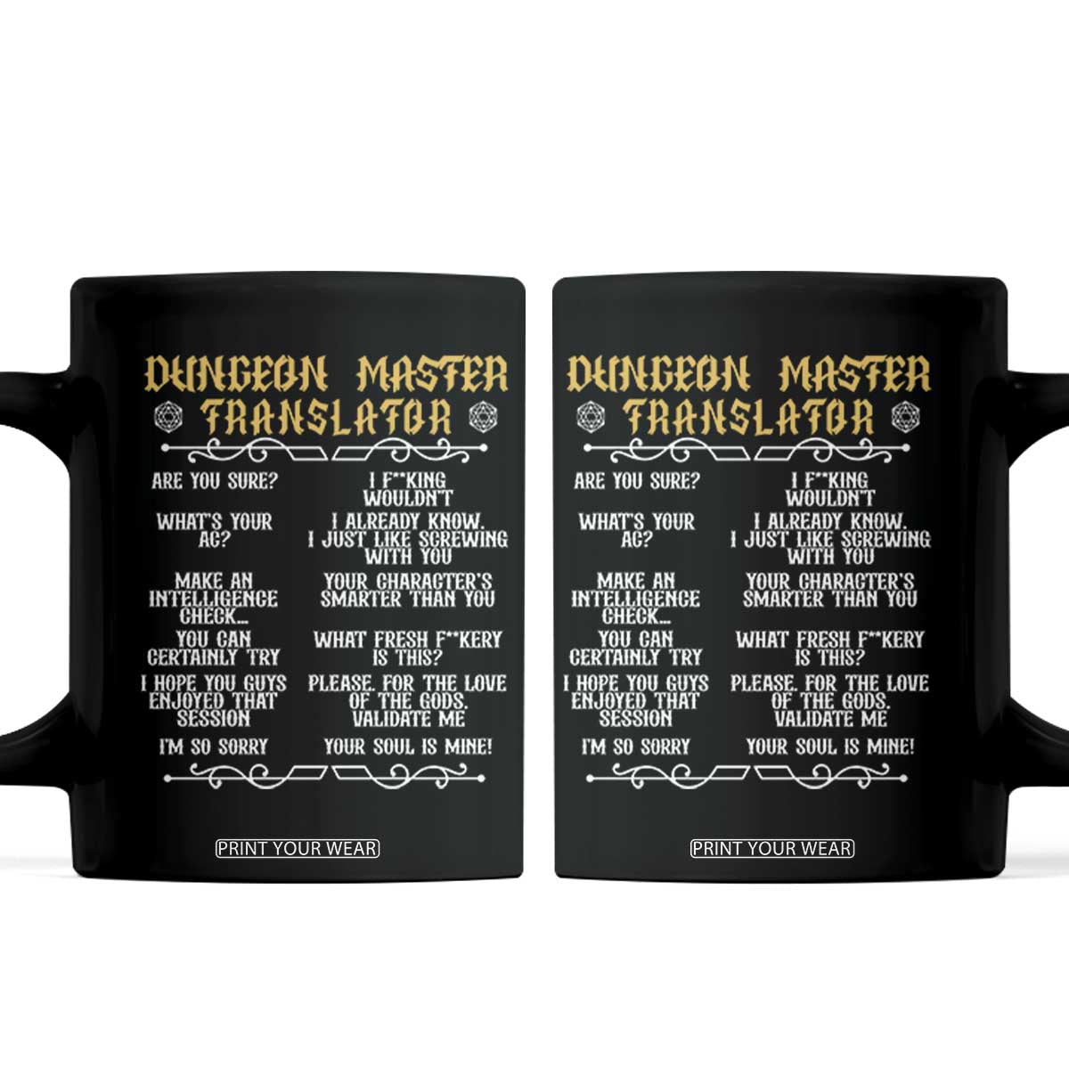 Dungeon Master Translator RPG Humor Coffee Mug Sarcastic Tabletop Roleplay Game Masters and Players TS02 Black Print Your Wear