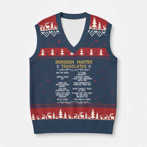 Dungeon Master Translator RPG Humor V-Neck Knit Sweater Vest Sarcastic Tabletop Roleplay Game Masters and Players TS02 Navy Red Print Your Wear