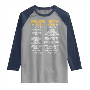 Dungeon Master Translator RPG Humor Raglan Shirt Sarcastic Tabletop Roleplay Game Masters and Players TS02 Sport Gray Navy Print Your Wear