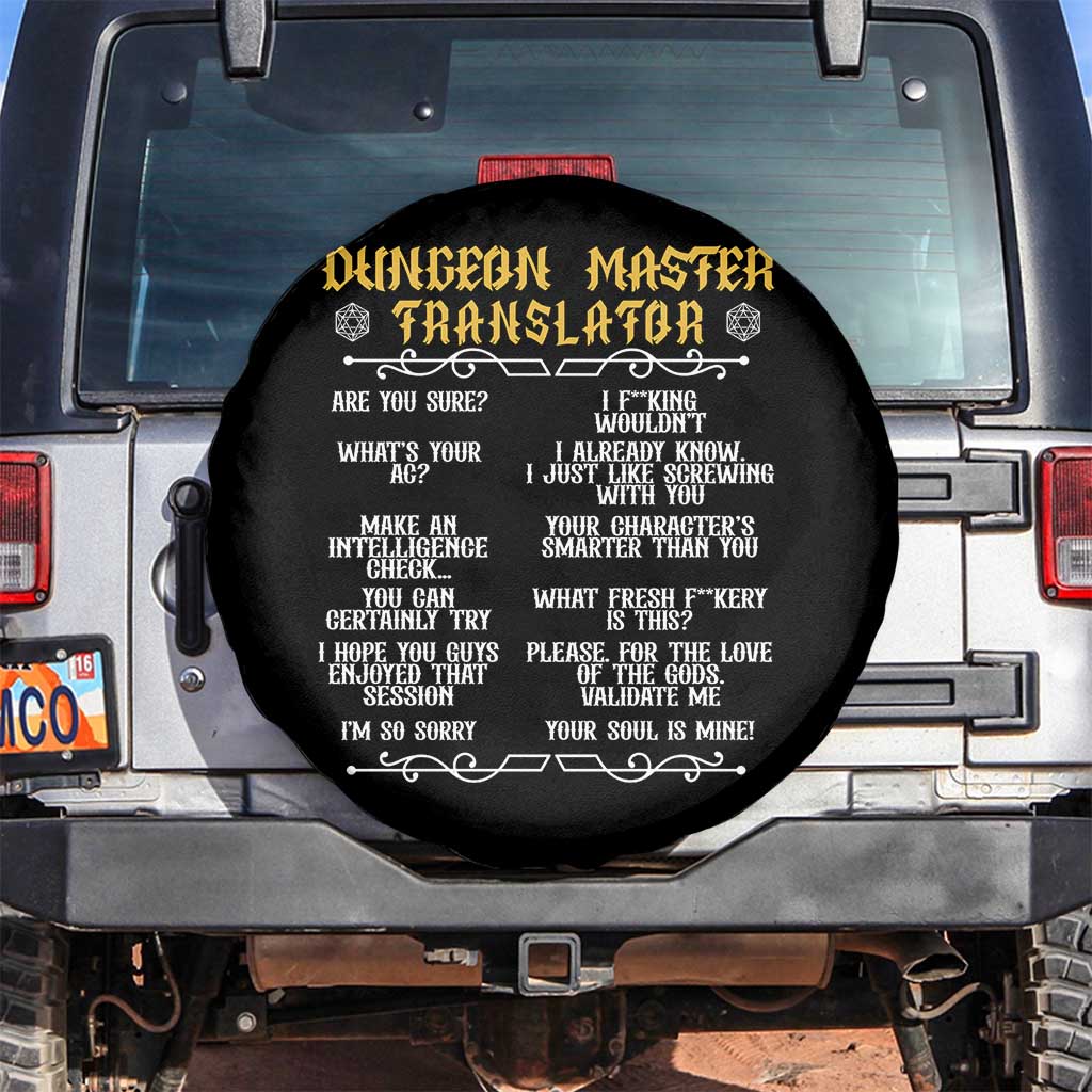 Dungeon Master Translator RPG Humor Spare Tire Cover Sarcastic Tabletop Roleplay Game Masters and Players TS02 No hole Black Print Your Wear