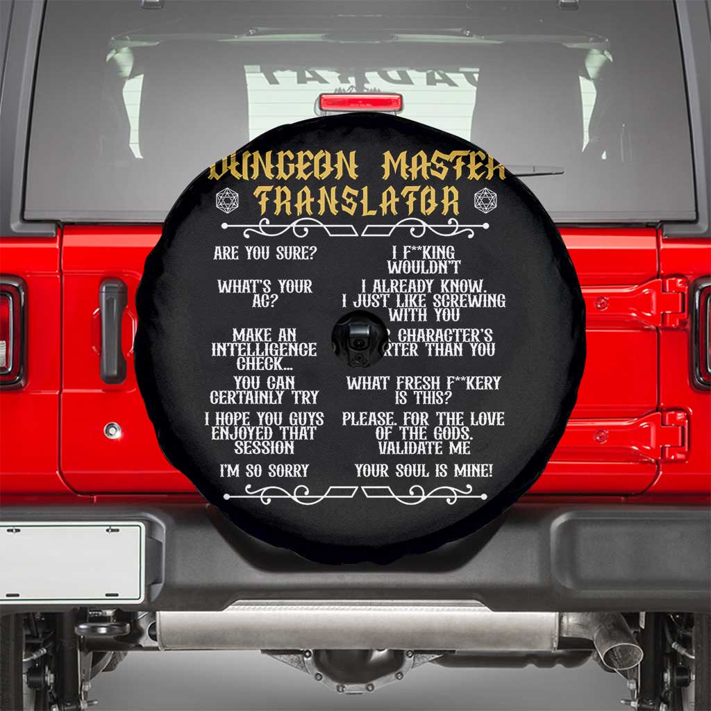 Dungeon Master Translator RPG Humor Spare Tire Cover Sarcastic Tabletop Roleplay Game Masters and Players TS02 Black Print Your Wear