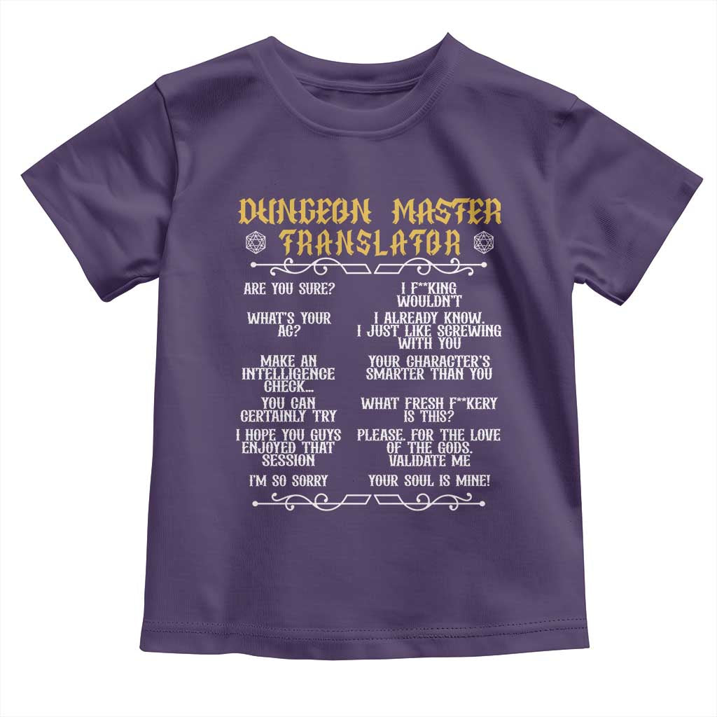 Dungeon Master Translator RPG Humor Toddler T Shirt Sarcastic Tabletop Roleplay Game Masters and Players TS02 Purple Print Your Wear