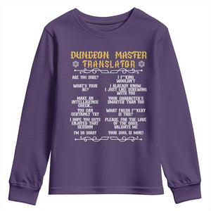 Dungeon Master Translator RPG Humor Youth Sweatshirt Sarcastic Tabletop Roleplay Game Masters and Players TS02 Purple Print Your Wear