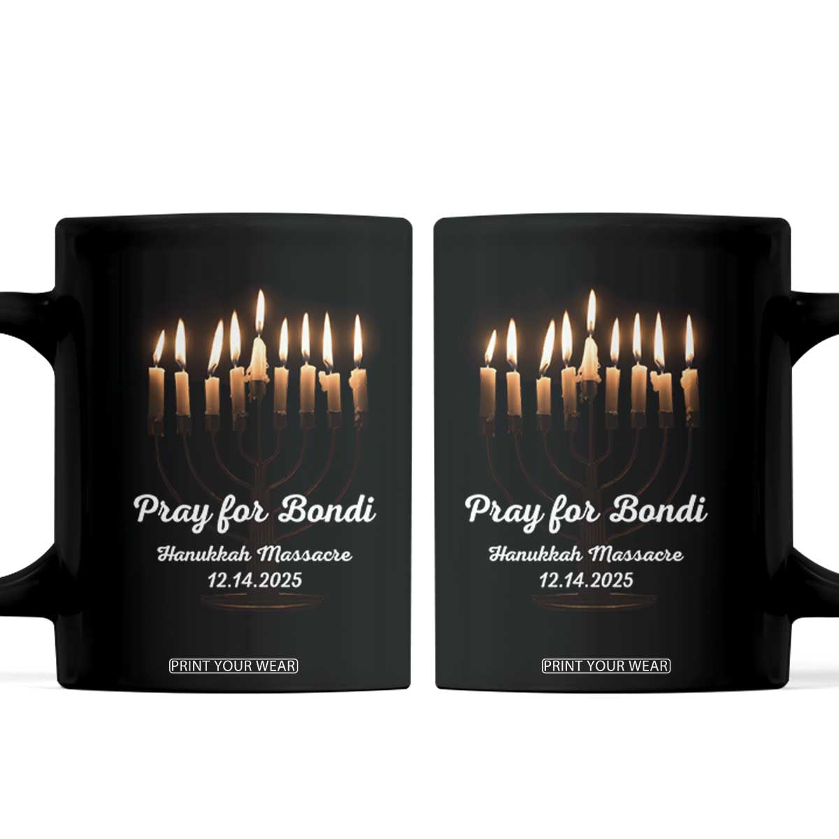 Pray for Bondi Australia Hanukkah Dec 14 2025 Coffee Mug Menorah Lights Jewish Faith Memorial TS02 Black Print Your Wear