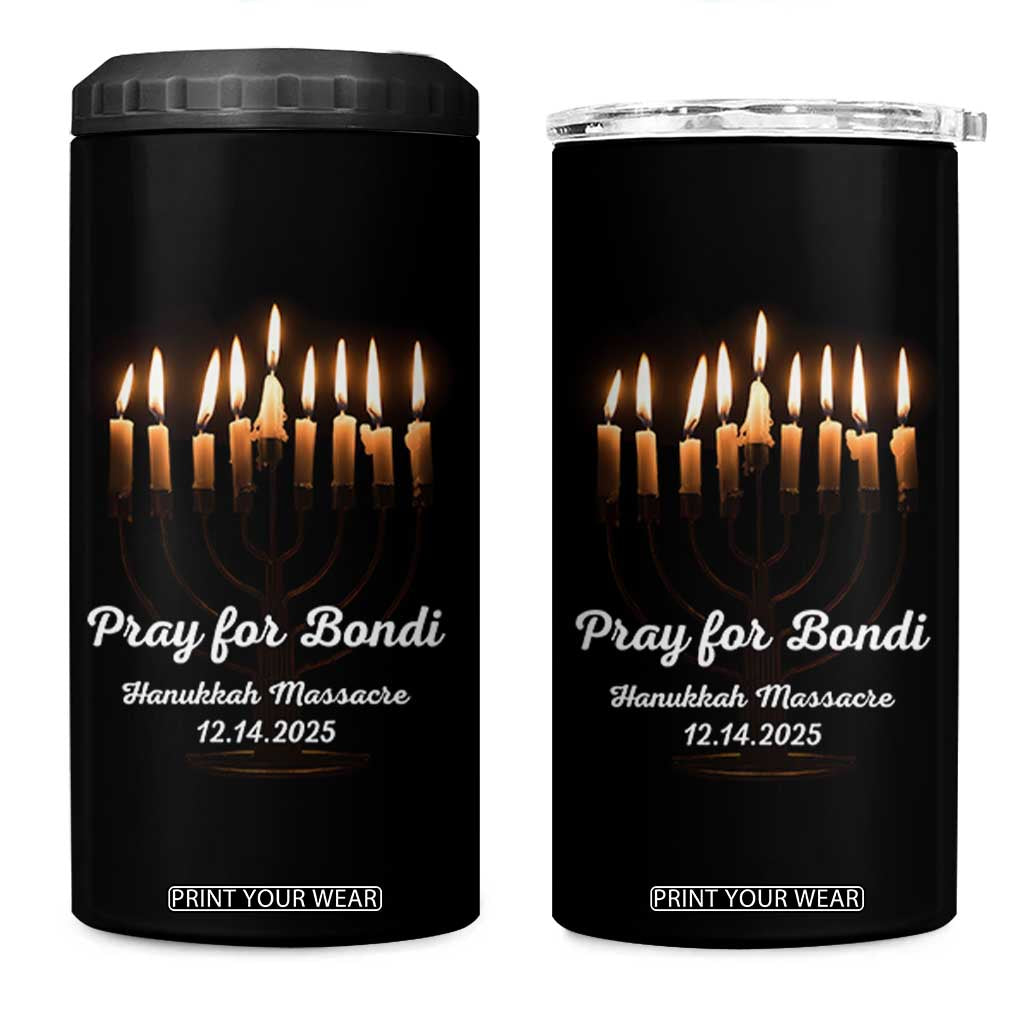Pray for Bondi Australia Hanukkah Dec 14 2025 4 in 1 Can Cooler Tumbler Menorah Lights Jewish Faith Memorial TS02 One Size: 16 oz Black Print Your Wear