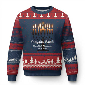 Pray for Bondi Australia Hanukkah Dec 14 2025 Ugly Christmas Sweater Menorah Lights Jewish Faith Memorial TS02 Navy Red Print Your Wear