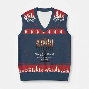Pray for Bondi Australia Hanukkah Dec 14 2025 V-Neck Knit Sweater Vest Menorah Lights Jewish Faith Memorial TS02 Navy Red Print Your Wear
