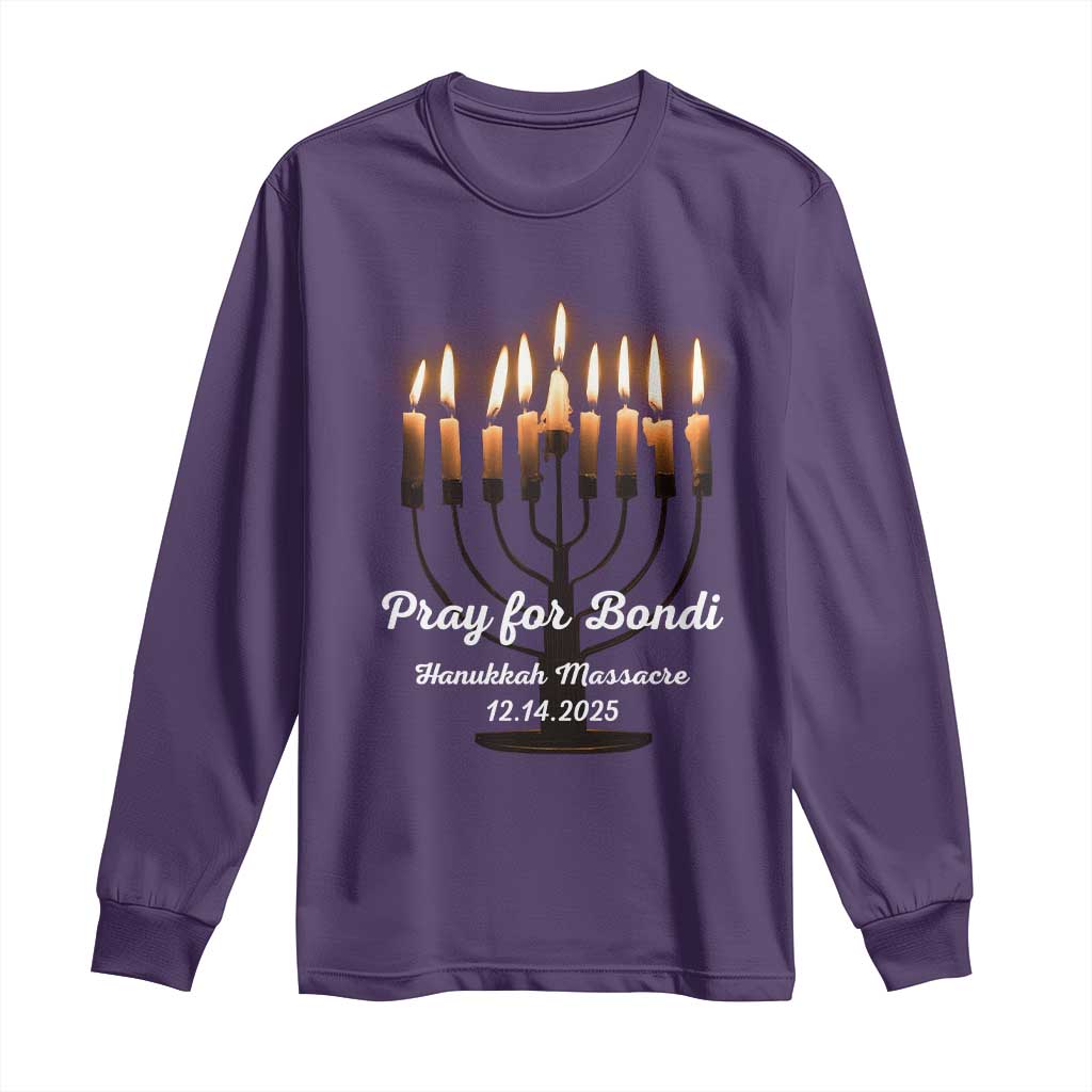 Pray for Bondi Australia Hanukkah Dec 14 2025 Long Sleeve Shirt Menorah Lights Jewish Faith Memorial TS02 Purple Print Your Wear
