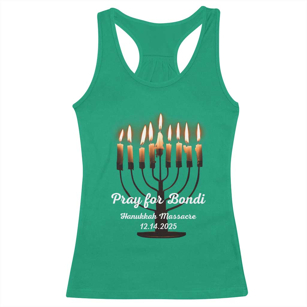 Pray for Bondi Australia Hanukkah Dec 14 2025 Racerback Tank Top Menorah Lights Jewish Faith Memorial TS02 Irish Green Print Your Wear