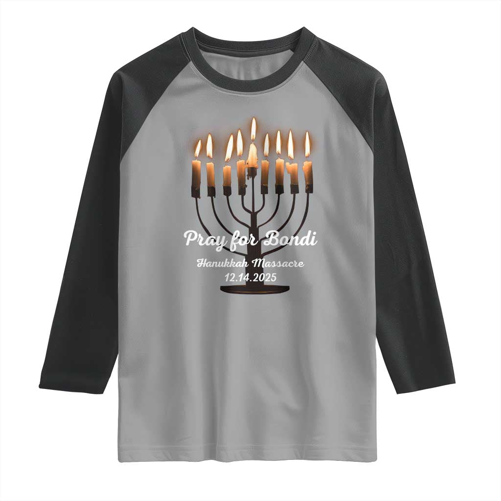 Pray for Bondi Australia Hanukkah Dec 14 2025 Raglan Shirt Menorah Lights Jewish Faith Memorial TS02 Sport Gray Black Print Your Wear