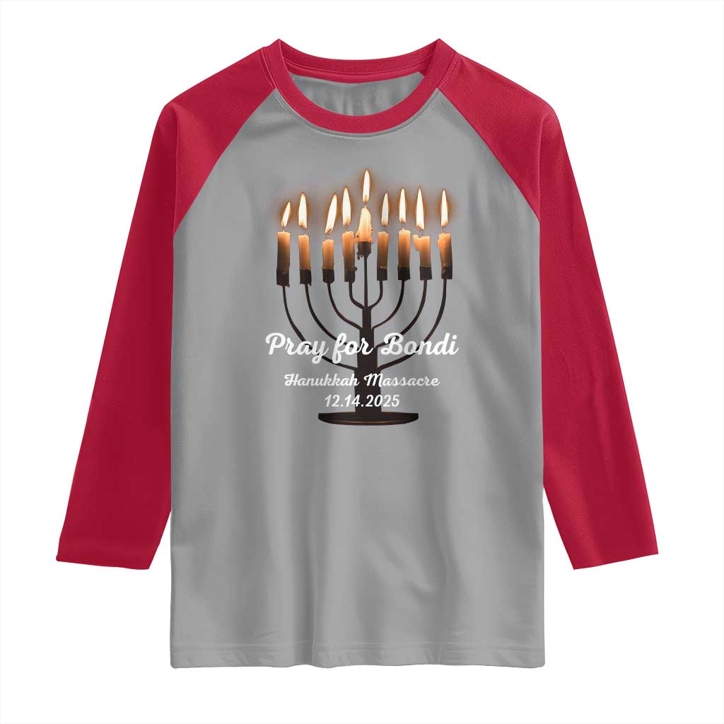Pray for Bondi Australia Hanukkah Dec 14 2025 Raglan Shirt Menorah Lights Jewish Faith Memorial TS02 Sport Gray Red Print Your Wear