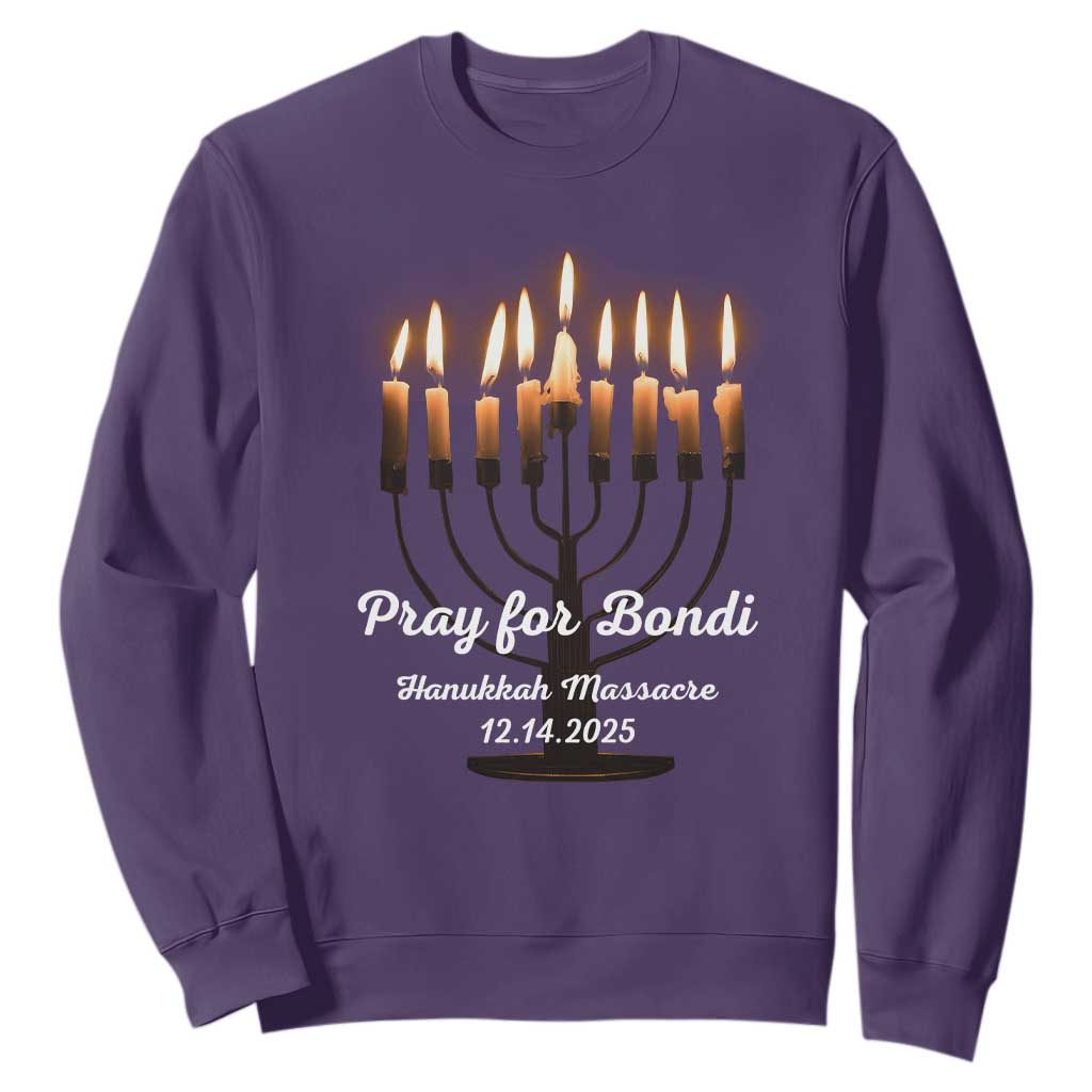 Pray for Bondi Australia Hanukkah Dec 14 2025 Sweatshirt Menorah Lights Jewish Faith Memorial TS02 Purple Print Your Wear