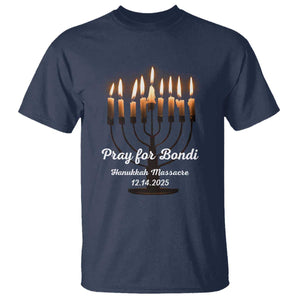 Pray for Bondi Australia Hanukkah Dec 14 2025 T Shirt Menorah Lights Jewish Faith Memorial TS02 Navy Print Your Wear