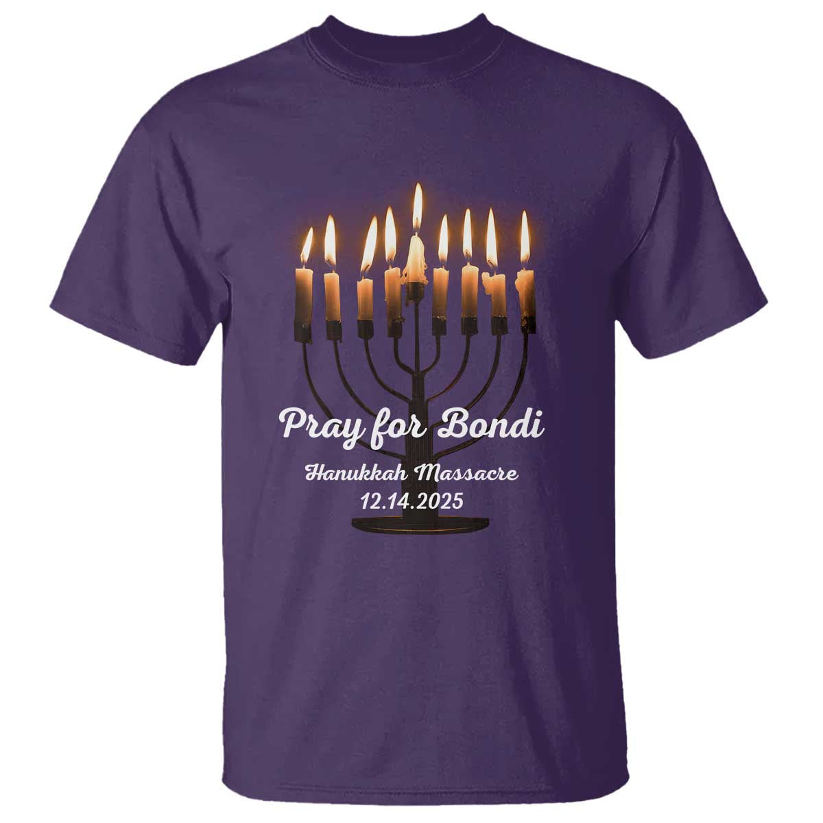 Pray for Bondi Australia Hanukkah Dec 14 2025 T Shirt Menorah Lights Jewish Faith Memorial TS02 Purple Print Your Wear