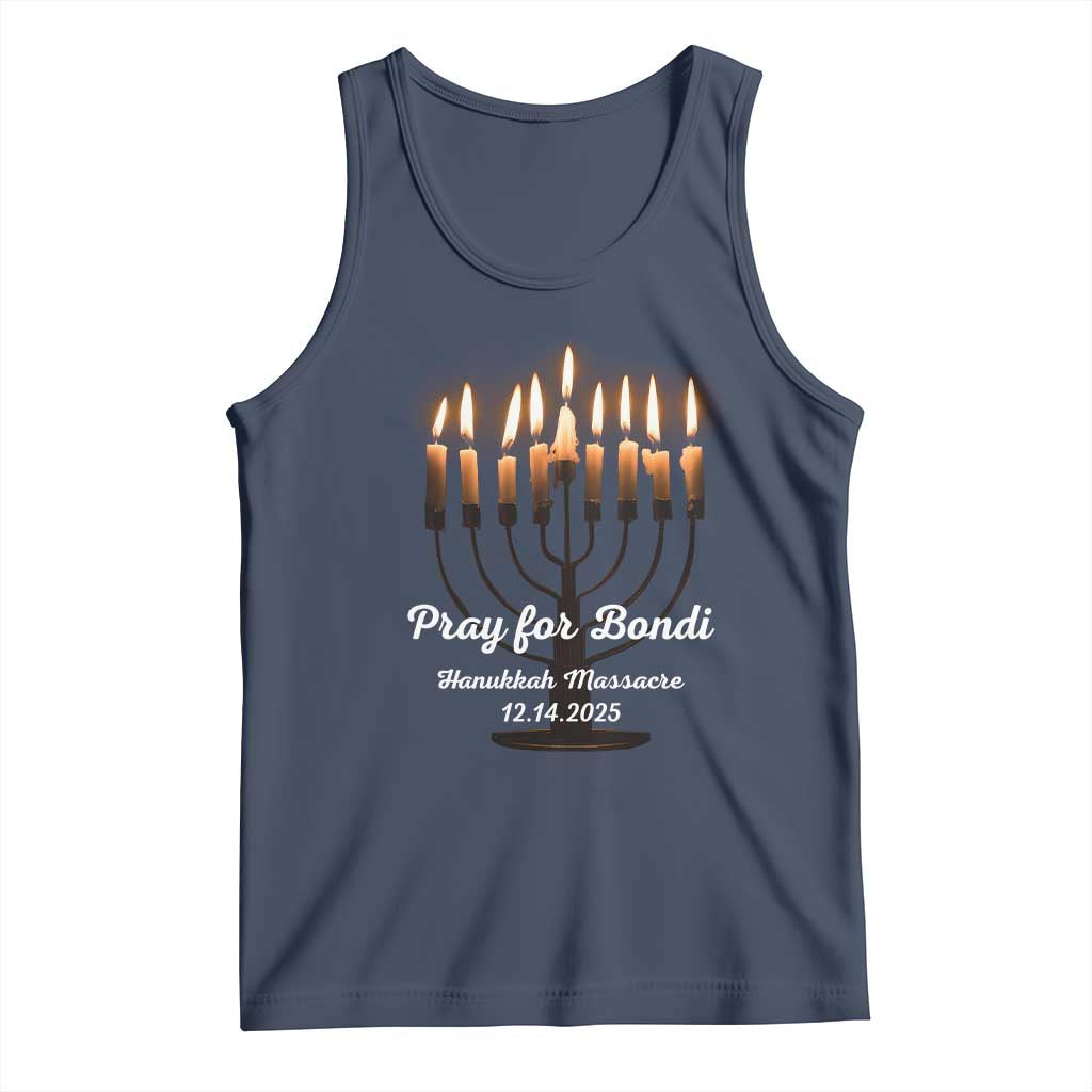 Pray for Bondi Australia Hanukkah Dec 14 2025 Tank Top Menorah Lights Jewish Faith Memorial TS02 Navy Print Your Wear
