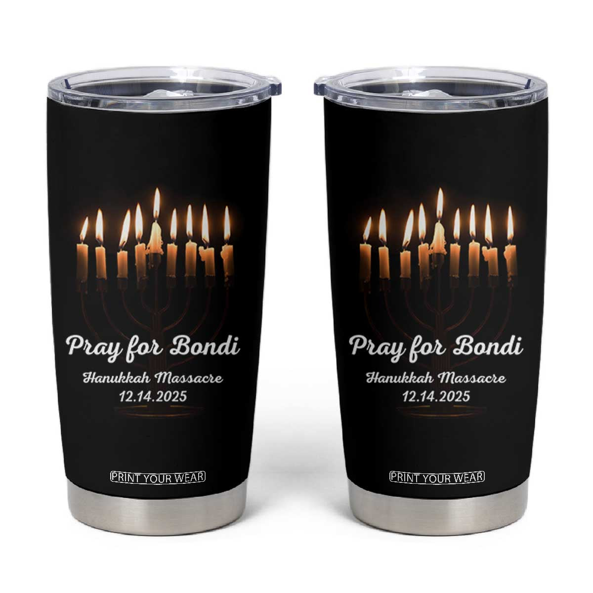 Pray for Bondi Australia Hanukkah Dec 14 2025 Tumbler Cup Menorah Lights Jewish Faith Memorial TS02 Black Print Your Wear