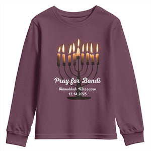 Pray for Bondi Australia Hanukkah Dec 14 2025 Youth Sweatshirt Menorah Lights Jewish Faith Memorial TS02 Maroon Print Your Wear