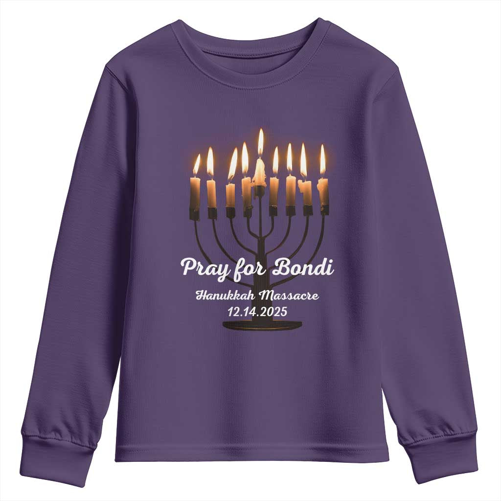 Pray for Bondi Australia Hanukkah Dec 14 2025 Youth Sweatshirt Menorah Lights Jewish Faith Memorial TS02 Purple Print Your Wear