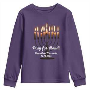 Pray for Bondi Australia Hanukkah Dec 14 2025 Youth Sweatshirt Menorah Lights Jewish Faith Memorial TS02 Purple Print Your Wear