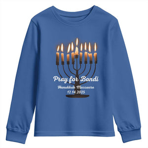 Pray for Bondi Australia Hanukkah Dec 14 2025 Youth Sweatshirt Menorah Lights Jewish Faith Memorial TS02 Royal Blue Print Your Wear