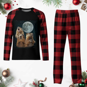 Funny Three Groundhog Meme Plaid Pajama Set Woodchucks Under The Moon TS02 Buffalo Plaid Print Your Wear