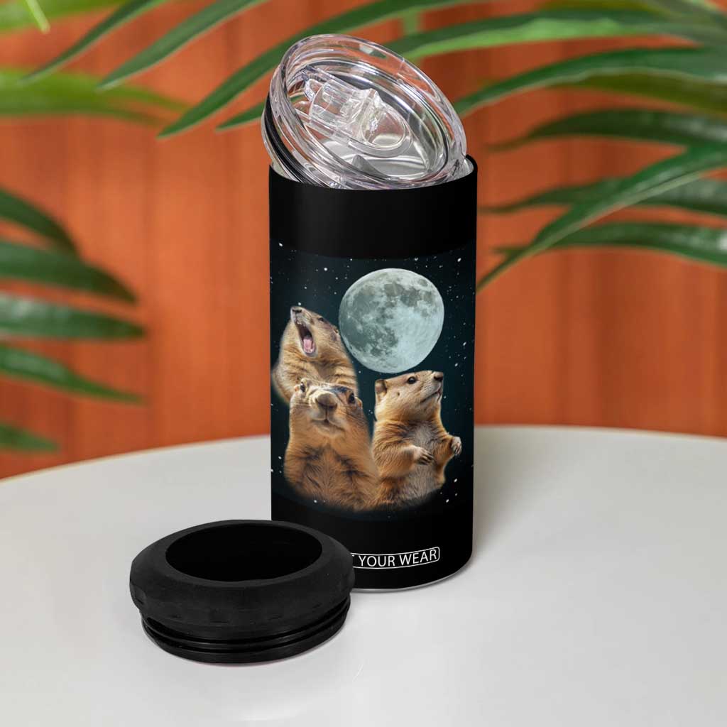 Funny Groundhog Meme 4 in 1 Can Cooler Tumbler Woodchucks Under The Moon TS02 Print Your Wear