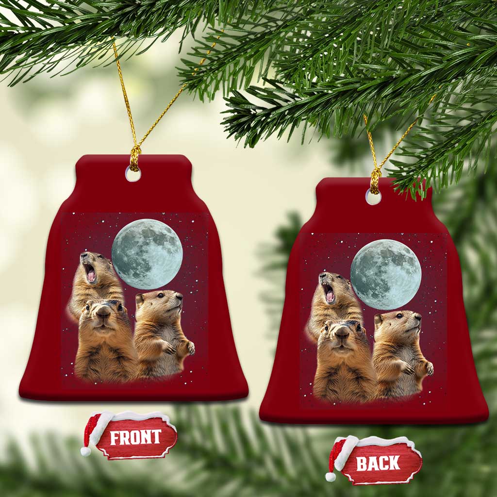 Funny Three Groundhog Meme Ceramic Ornament Woodchucks Under The Moon TS02 Print Your Wear
