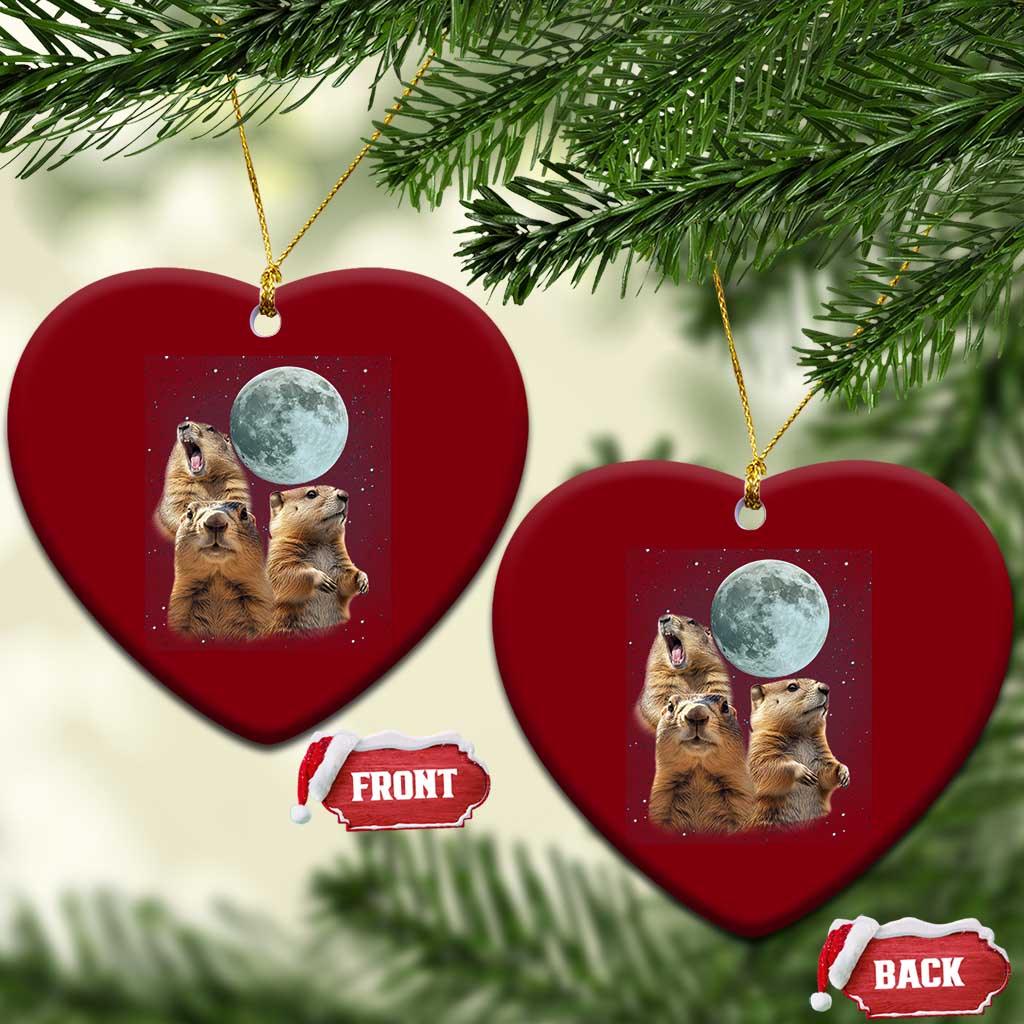 Funny Three Groundhog Meme Ceramic Ornament Woodchucks Under The Moon TS02 Print Your Wear