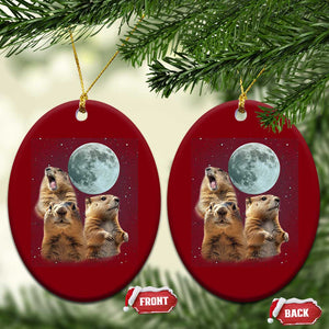 Funny Three Groundhog Meme Ceramic Ornament Woodchucks Under The Moon TS02 Print Your Wear