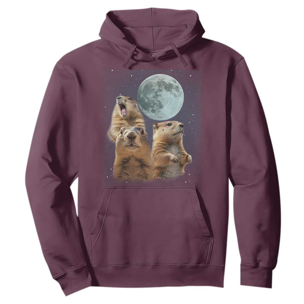 Funny Three Groundhog Meme Hoodie Woodchucks Under The Moon TS02 Maroon Print Your Wear