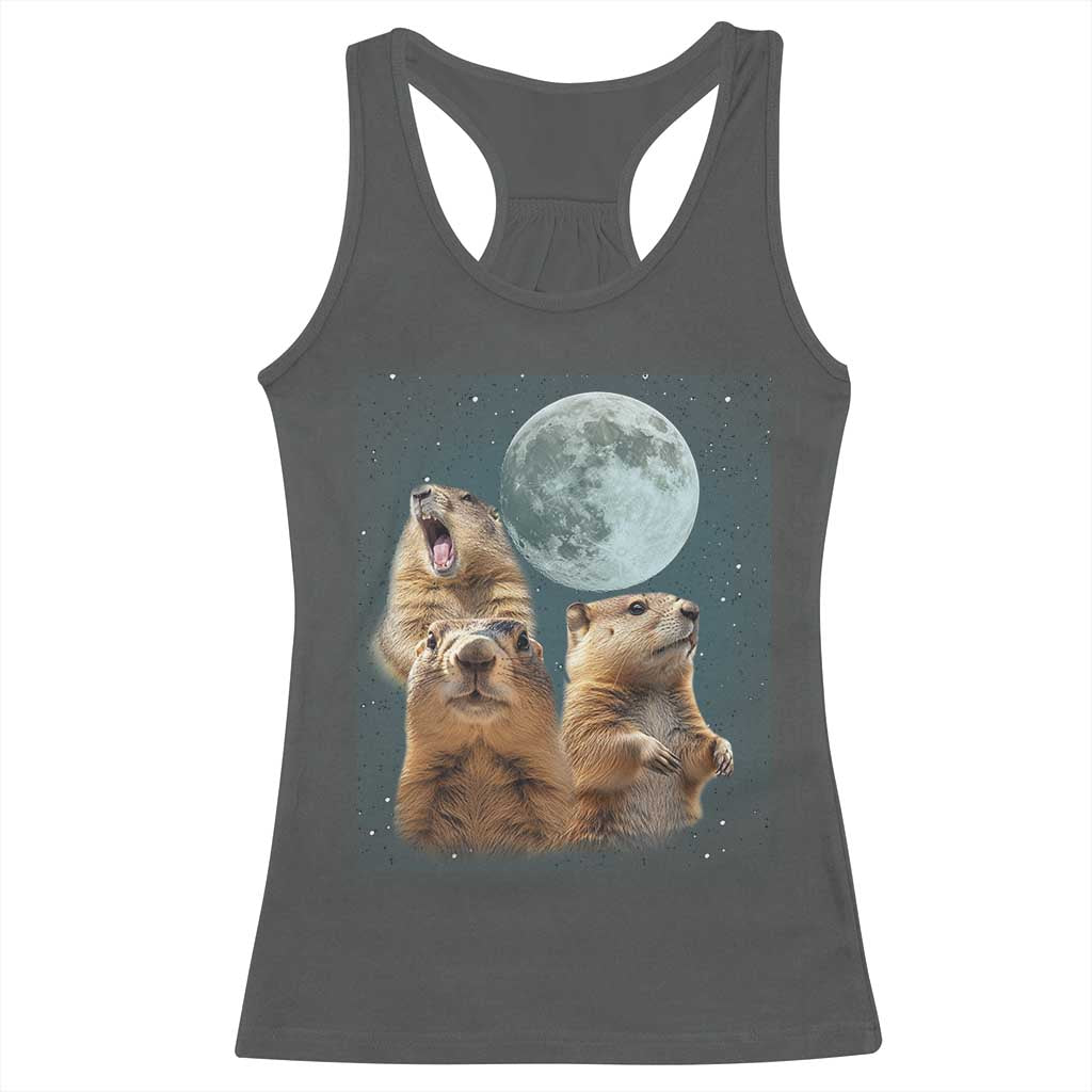 Funny Three Groundhog Meme Racerback Tank Top Woodchucks Under The Moon TS02 Dark Heather Print Your Wear