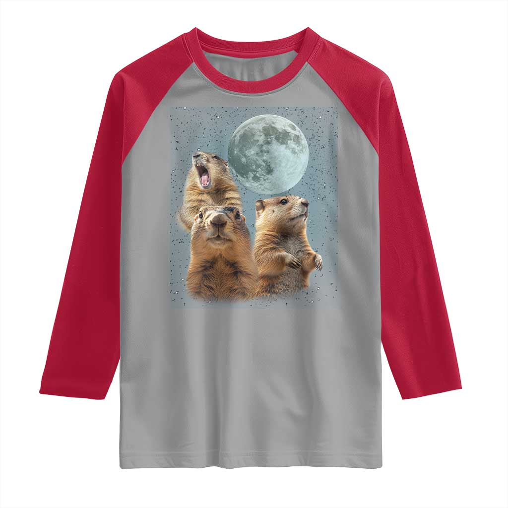 Funny Groundhog Meme Raglan Shirt Woodchucks Under The Moon TS02 Sport Gray Red Print Your Wear