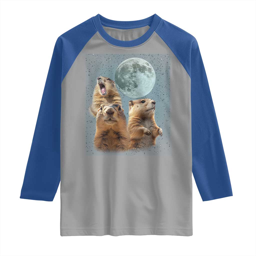 Funny Groundhog Meme Raglan Shirt Woodchucks Under The Moon TS02 Sport Gray Royal Print Your Wear