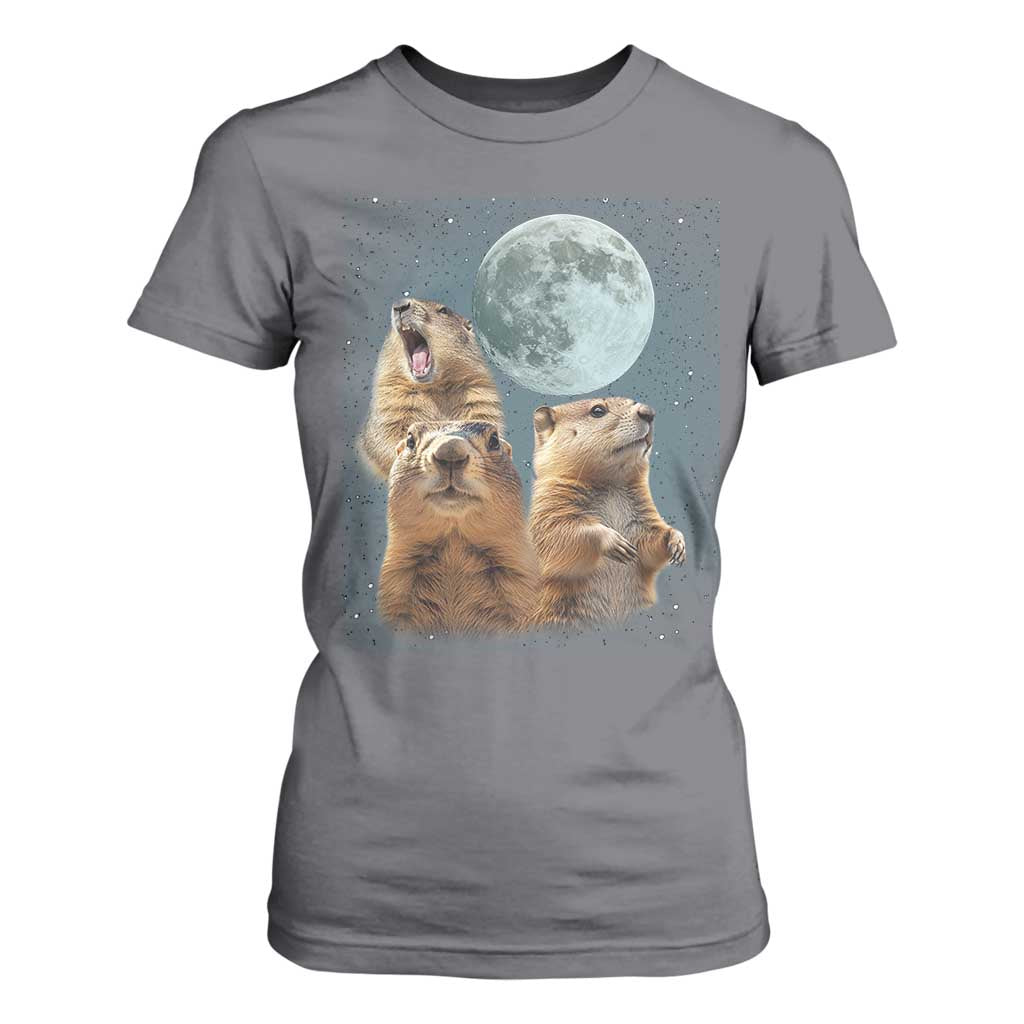 Funny Three Groundhog Meme T Shirt For Women Woodchucks Under The Moon TS02 Charcoal Print Your Wear