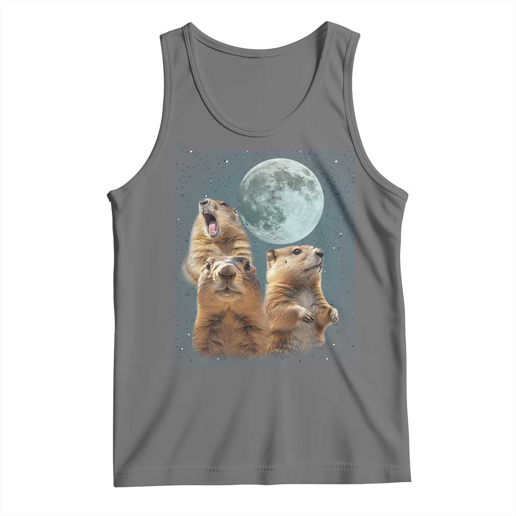 Funny Groundhog Meme Tank Top Woodchucks Under The Moon TS02 Black Heather Print Your Wear