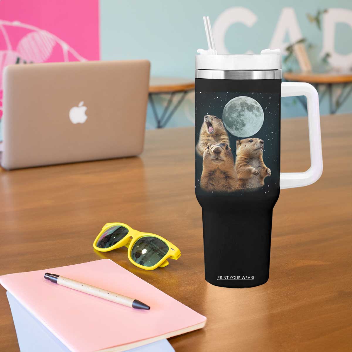 Funny Groundhog Meme Tumbler With Handle Woodchucks Under The Moon TS02 Print Your Wear