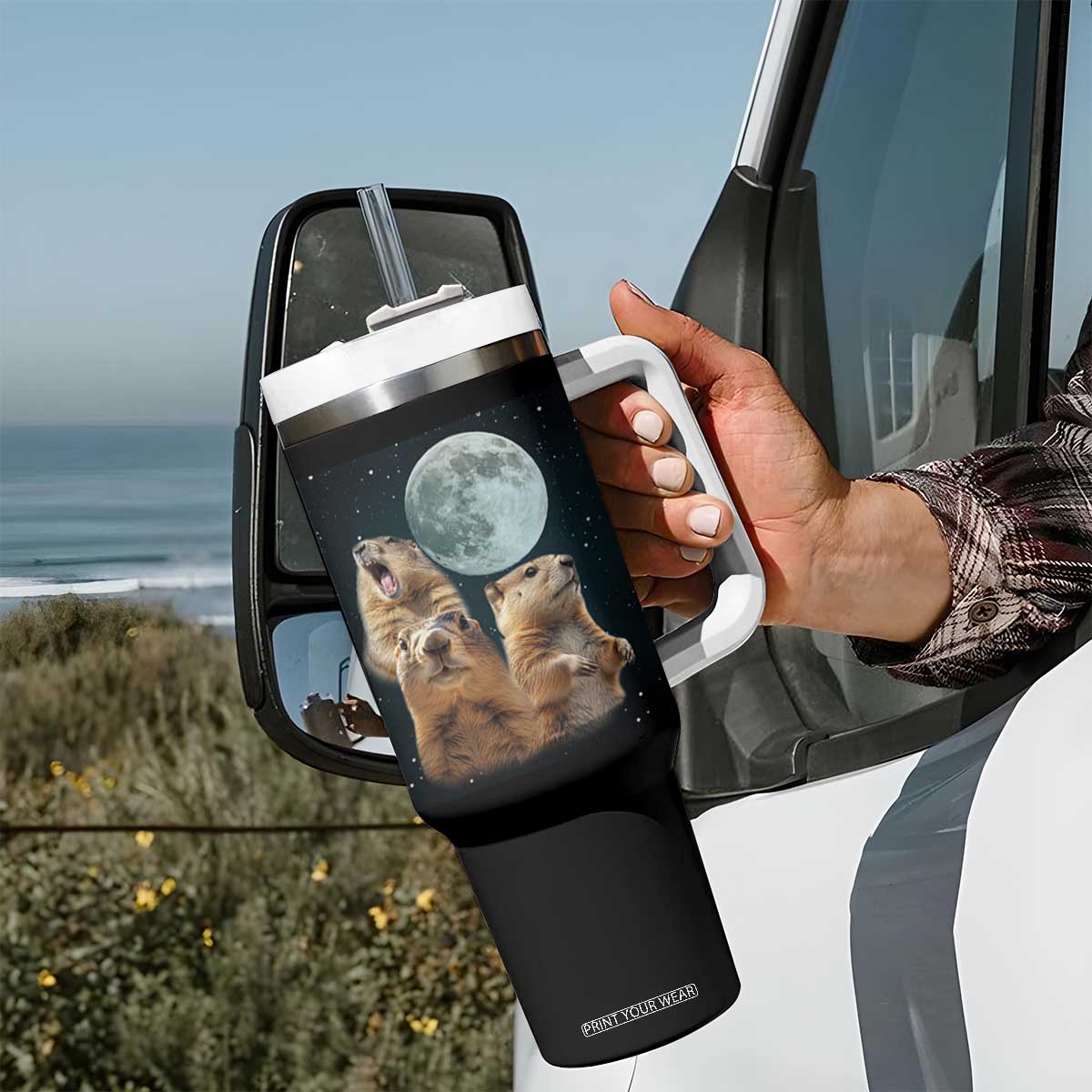 Funny Groundhog Meme Tumbler With Handle Woodchucks Under The Moon TS02 Print Your Wear
