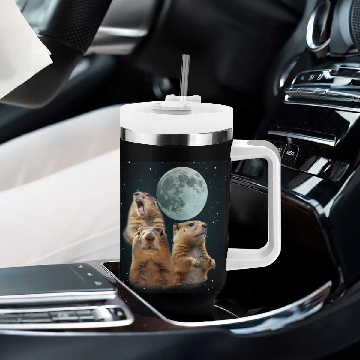 Funny Groundhog Meme Tumbler With Handle Woodchucks Under The Moon TS02 Print Your Wear