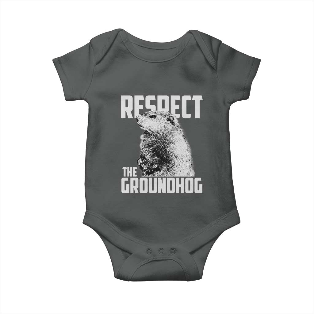 Respect The Groundhog Baby Onesie Funny Woodchuck Shadow Meteorlogy TS02 Dark Heather Print Your Wear