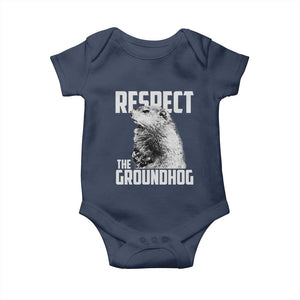 Respect The Groundhog Baby Onesie Funny Woodchuck Shadow Meteorlogy TS02 Navy Print Your Wear