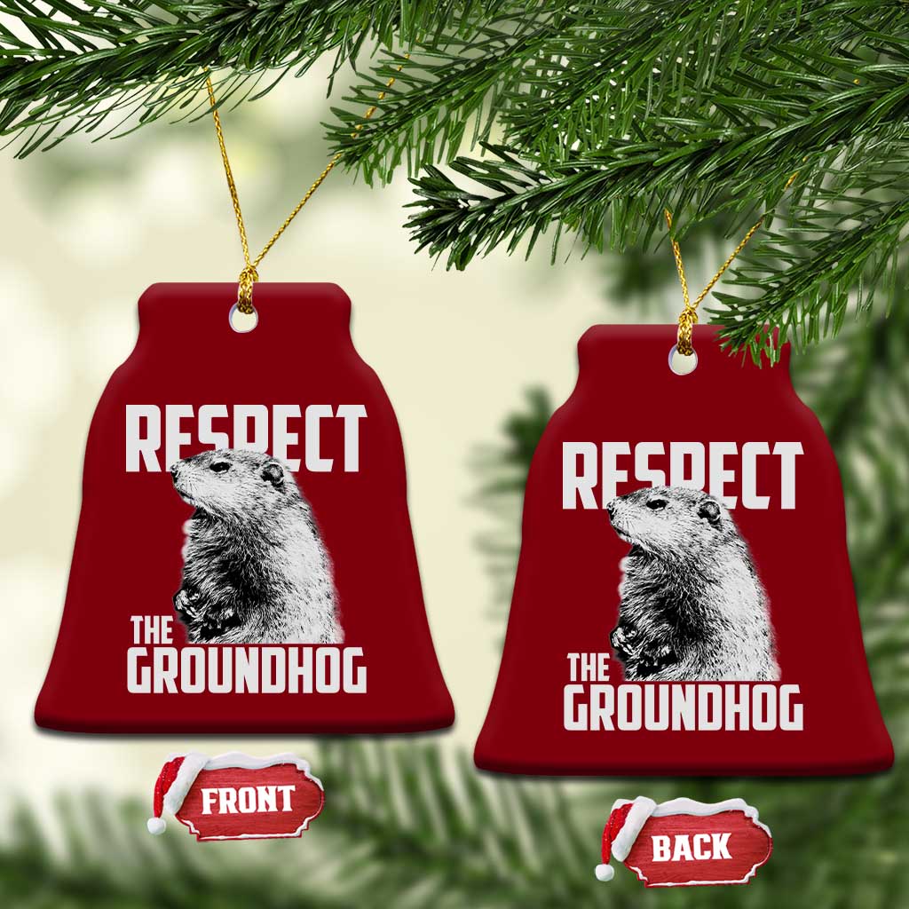 Respect The Groundhog Ceramic Ornament Funny Woodchuck Shadow Meteorlogy TS02 Print Your Wear