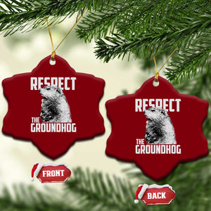 Respect The Groundhog Ceramic Ornament Funny Woodchuck Shadow Meteorlogy TS02 Print Your Wear