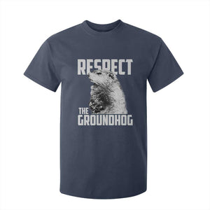 Respect The Groundhog T Shirt For Kid Funny Woodchuck Shadow Meteorlogy TS02 Navy Print Your Wear