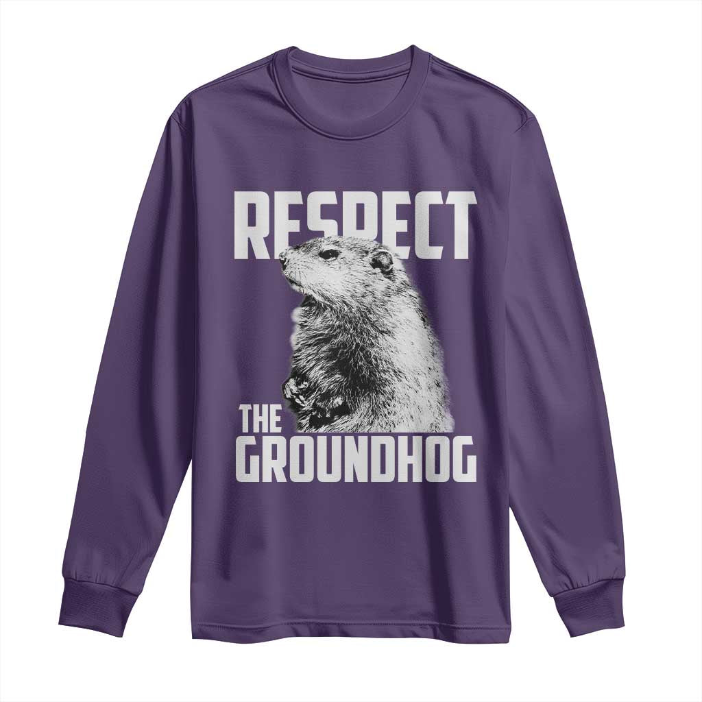 Respect The Groundhog Long Sleeve Shirt Funny Woodchuck Shadow Meteorlogy TS02 Purple Print Your Wear