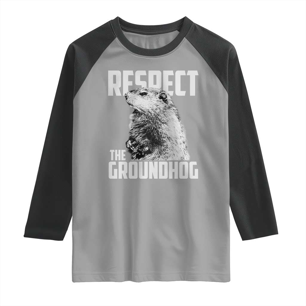 Respect The Groundhog Raglan Shirt Funny Woodchuck Shadow Meteorlogy TS02 Sport Gray Black Print Your Wear